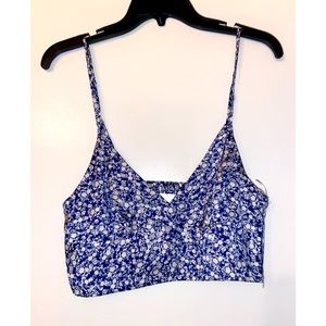 Zara blue and white satin patterned crop top